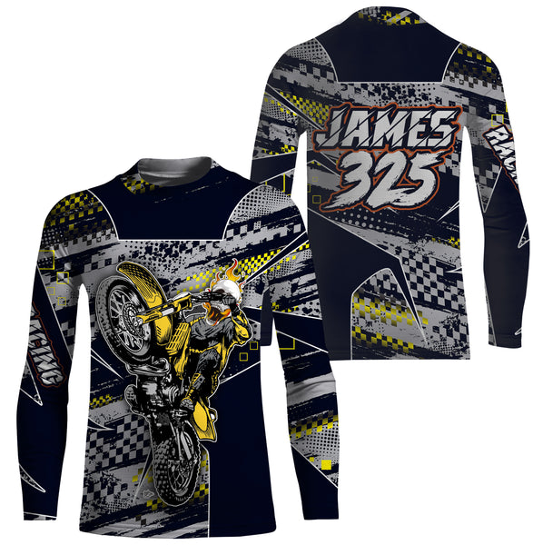 Personalized Racing Jersey UPF30+ UV Protect, Dirt Bike Wheel Mark Motocross Off-Road Riders Racewear| NMS441