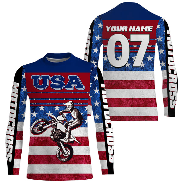 Personalized USA Motocross Jersey UPF30+ Patriotic MX Riding Shirt American Off-Road Adult&Kid Jersey| NMS728