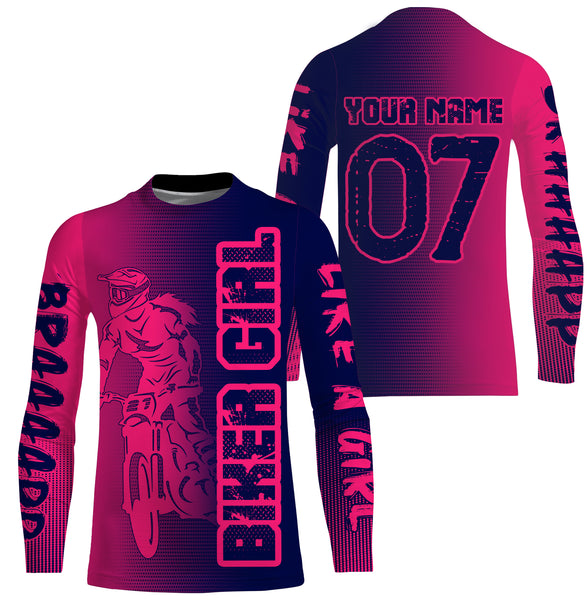 Personalized Biker Girl Jersey UPF30+ Pink&Navy Brap Motocross Female Riders Adult&Kid Dirt Bike Jersey| NMS759