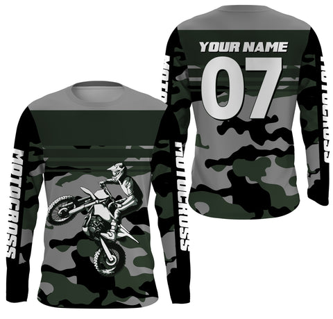 Camo Motocross Personalized Jersey UPF30+ UV Protect, Extreme Dirt Bike Racing Riders Racewear| NMS446