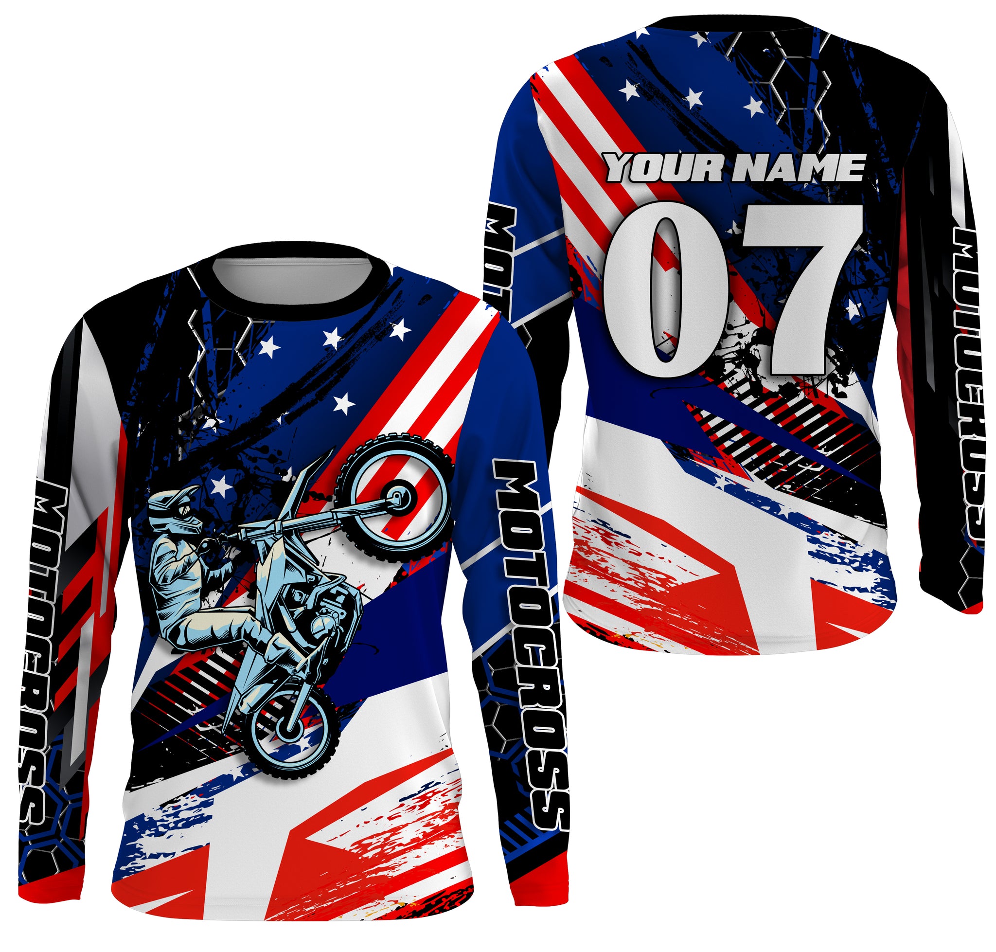 Patriotic Motocross Jersey Personalized UPF30+ MX Racing Shirt American Biker Motorcycle US Adult&Kid| NMS716