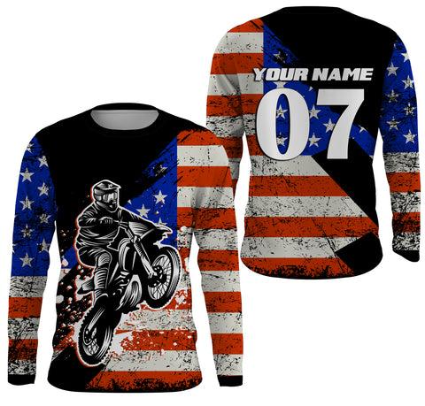 Personalized Dirt Bike Racing Jersey UPF30+ Patriotic Motocross American Off-Road Adult&Kid Jersey| NMS727