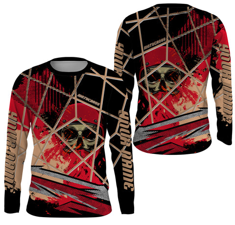 Custom Motocross Jersey T-shirt UV Protect, Skull Biker UPF 30+ Youth Long Sleeves Shirt| NMS360