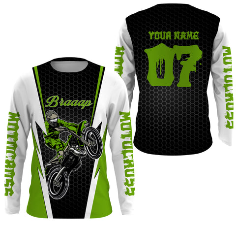 Brap Motocross Jersey Personalized UPF30+ Dirt Bike Riding Shirt Off-road Motorcycle Riders Green| NMS529
