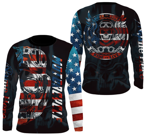 Patriotic Motorcycle Jersey UPF30+ Personalized Skull Biker Riding Shirt American Off-Road Jersey| NMS731