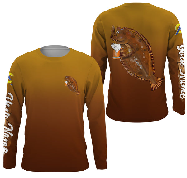 Flounder fishing custom name with funny Flounder drinking beer ChipteeAmz's art UV protection shirts AT015