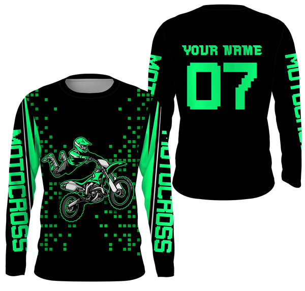 Custom Motocross jersey UPF30+ kid&adult green dirt bike racing off-road motorcycle riders| NMS882
