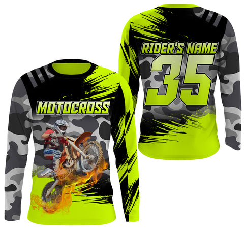 Personalized Dirt Bike Jersey UPF30+ Anti UV, Camo Motocross Racing Motorcycle Off-road Youth Riders| NMS452