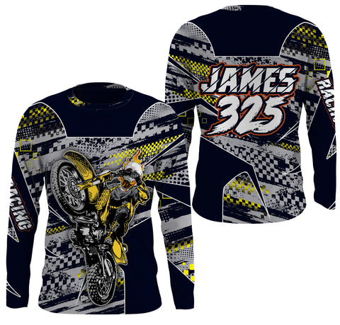 Personalized Racing Jersey UPF30+ UV Protect, Dirt Bike Wheel Mark Motocross Off-Road Riders Racewear| NMS441