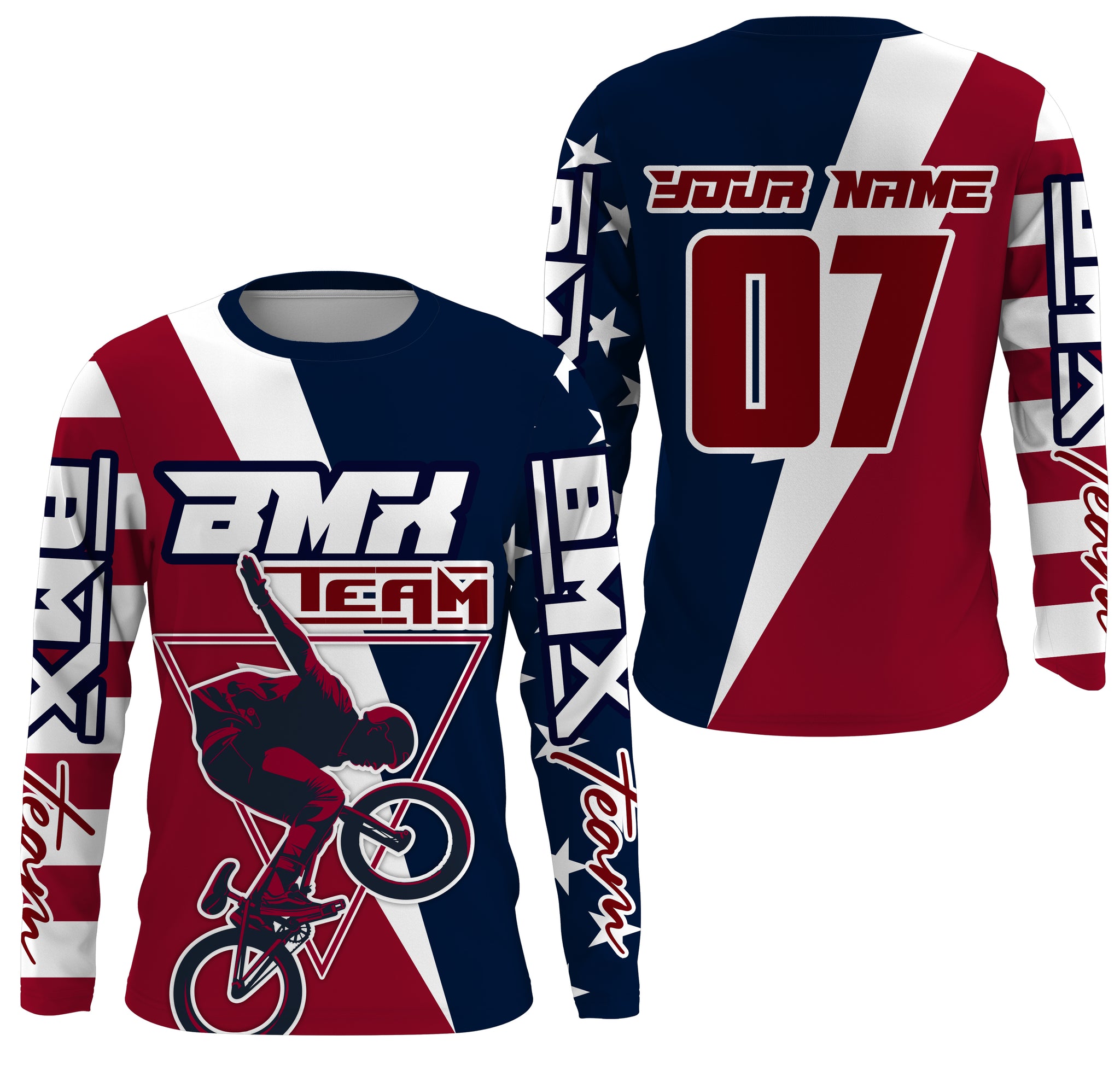 Patriotic USA BMX Cycling jersey Personalized UPF30+ riding America Flag off-road adult&kid racewear| SLC17