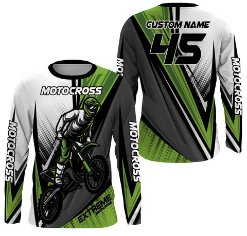 Personalized Motocross Jersey UPF 30+, Dirt Bike Motorcycle Off-Road Racing Long Sleeves - Green| NMS268