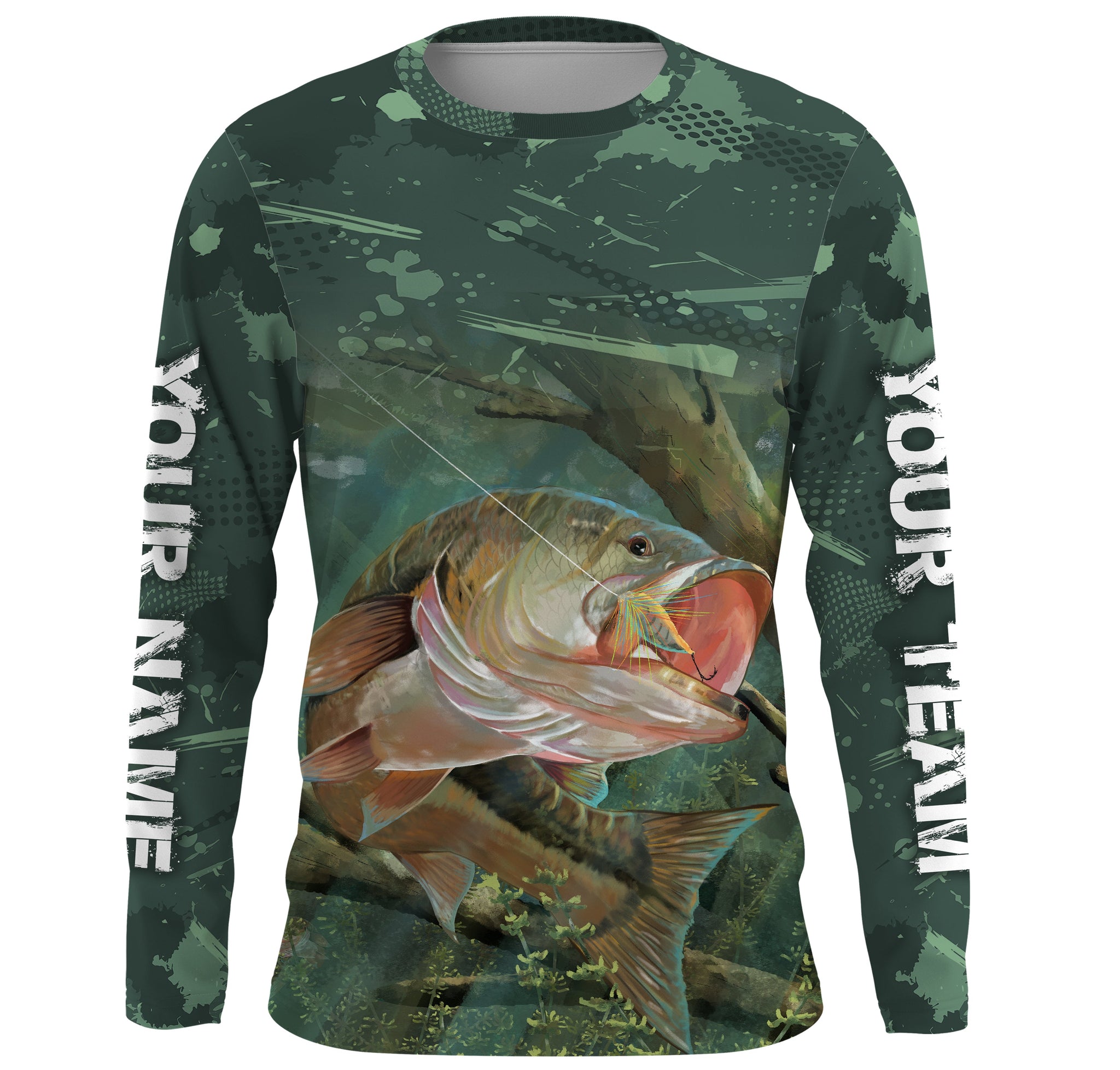 Largemouth Bass fishing green camo custom name and team name with bass fish ChipteeAmz's art shirts AT045