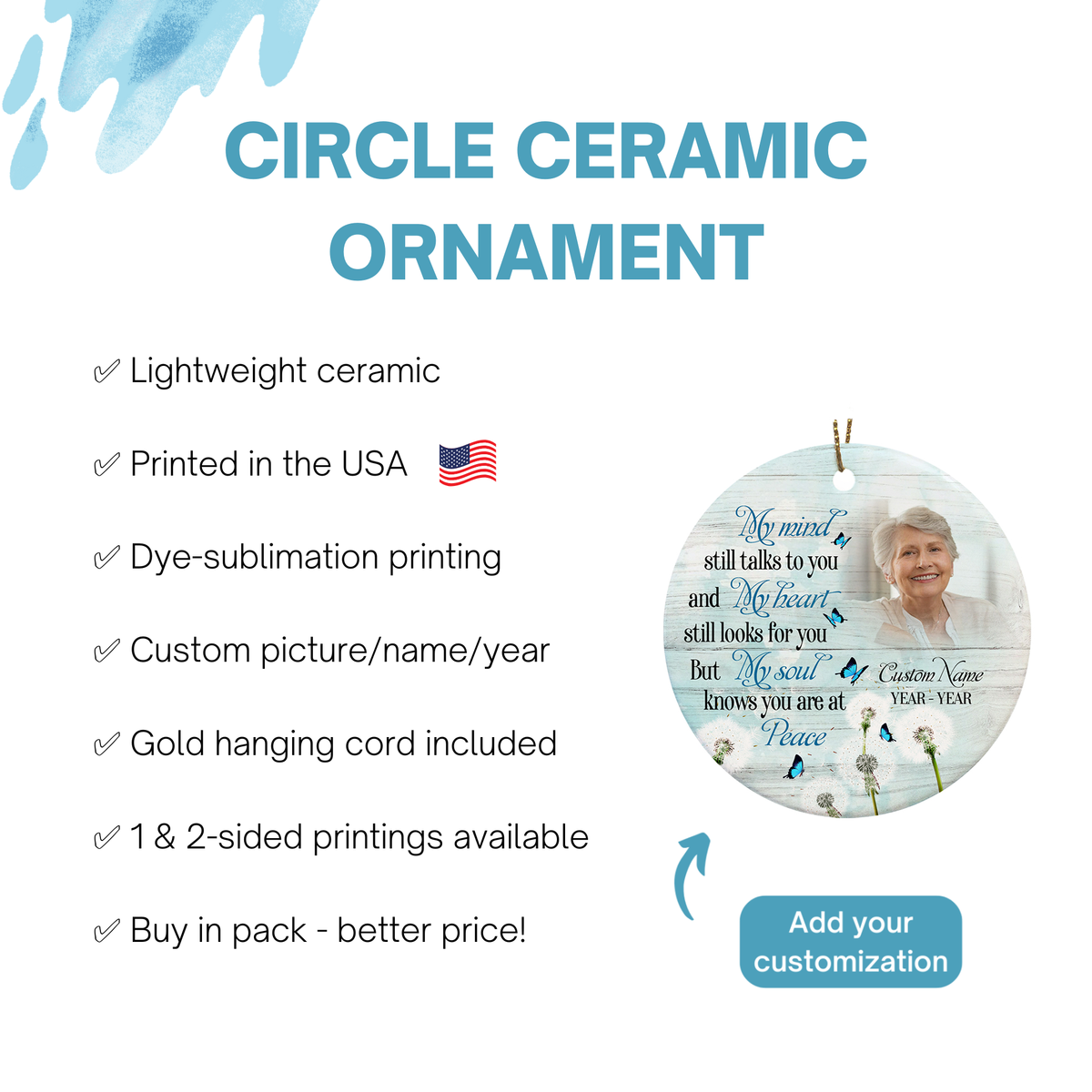 Memorial ornament, angel at peace, keepsake ornament for loss, sympathy gifts, in loving memory| ONT71