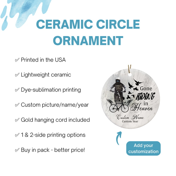 Gone riding in heaven - cycling memorial Christmas ornament, mountain biker BMX bicycle ornament| ONT13