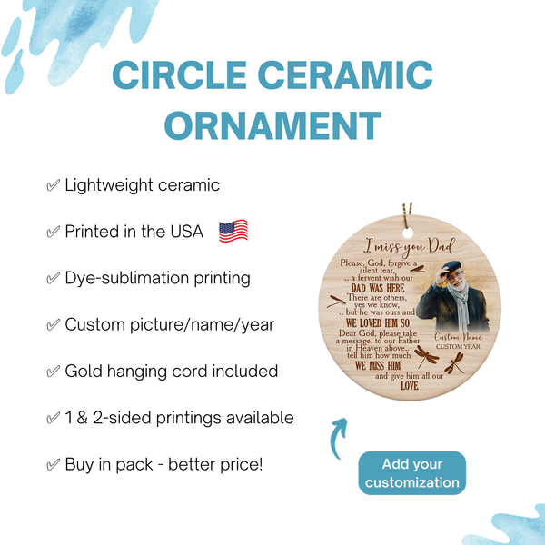 Dad memorial ornament - I Miss You, remembrance ornament for loss of father, bereavement gift| ONT108
