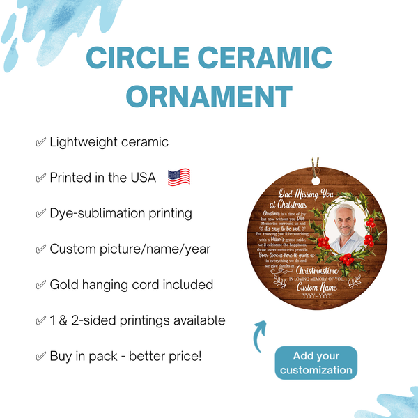 Dad memorial ornament - Angel Dad ornament, Christmas in Heaven, remembrance ornament loss Father| ONT110