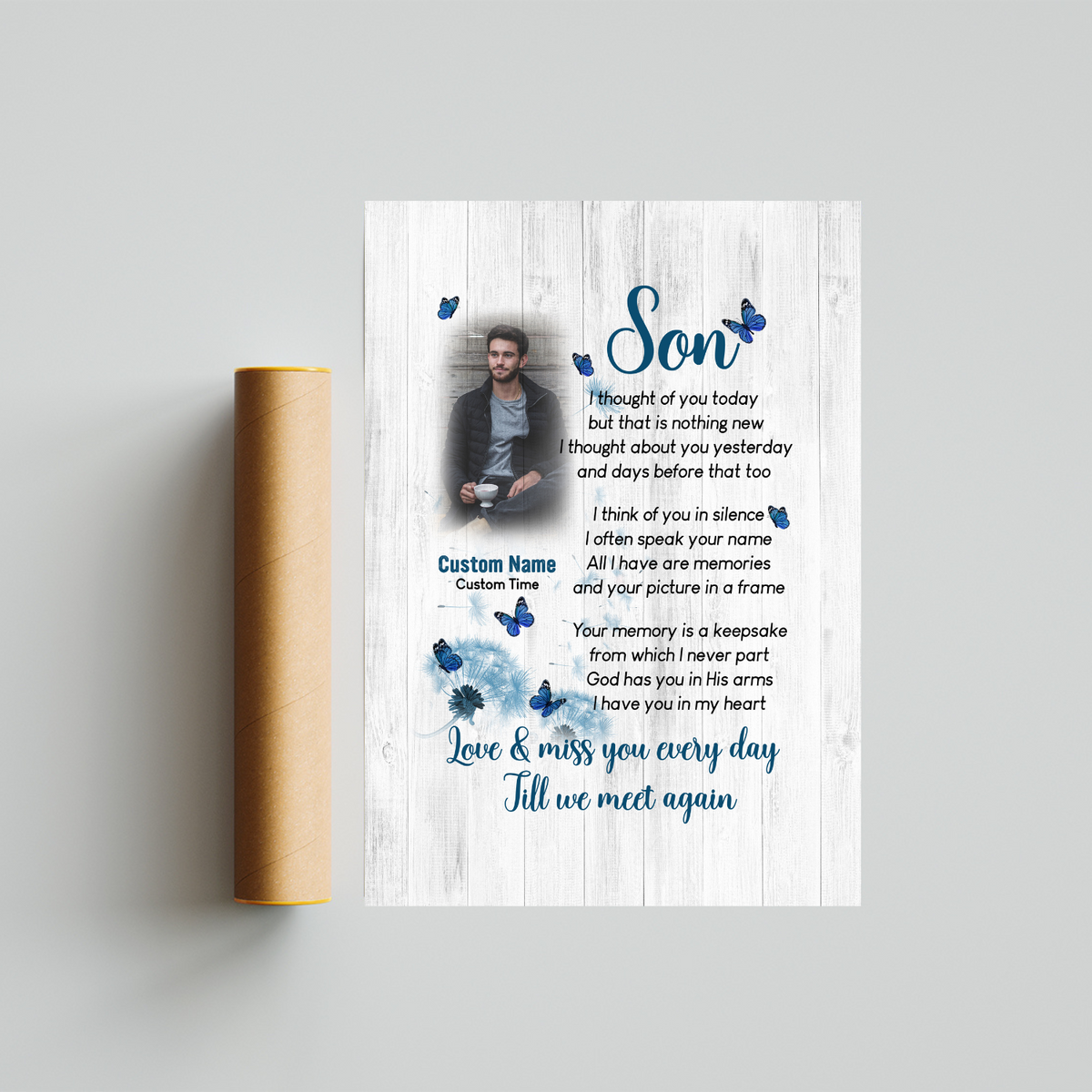 Son remembrance canvas/premium poster with picture - I Thought Of You Today, Son in Heaven sympathy N2633