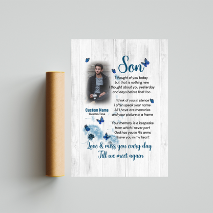 Son remembrance canvas/premium poster with picture - I Thought Of You Today, Son in Heaven sympathy N2633