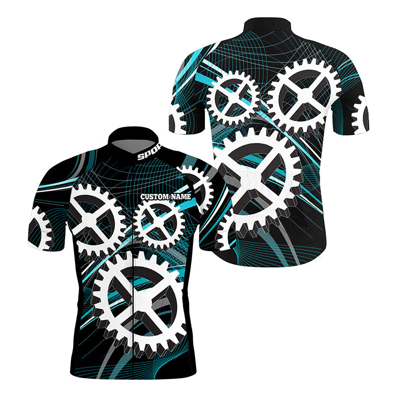 Black cycling jersey mens UPF50+ custom bike shirts with back pockets Sprocket bicycle sportswear| SLC213