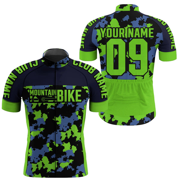 Custom Mens MTB cycling jersey with 3 pockets green camo Anti-UV Motocross road mountain bike gear| SLC89