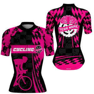 Personalized Pink Women Cycling team jersey Biking athletes racewear Anti-UV road racing cycle gear| SLC62