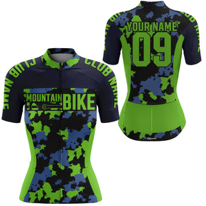 Custom Womens MTB cycling jersey with 3 pockets green camo Anti-UV Motocross road mountain bike gear| SLC89