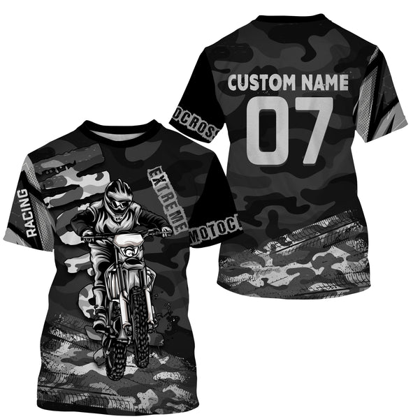 Personalized Motocross Jersey UPF 30+, Extreme Motocross Racing Shirt, Off-Road Long Sleeves - Grey| NMS593