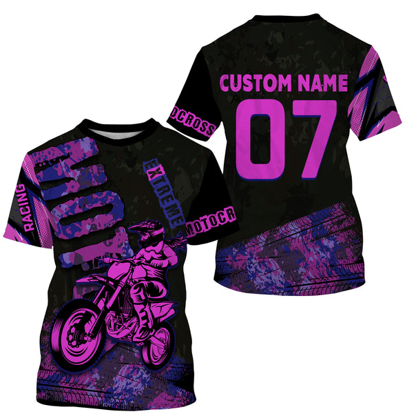 Personalized Motocross Jersey Pink UPF 30+, Extreme Motocross Racing Off-Road Long Sleeves Adult & Kid| NMS679