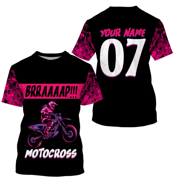 Brap Girl Riding Jersey Personalized Motocross Shirt for Women Female Riders Pink Dirtbike Motorcycle Biker| NMS546