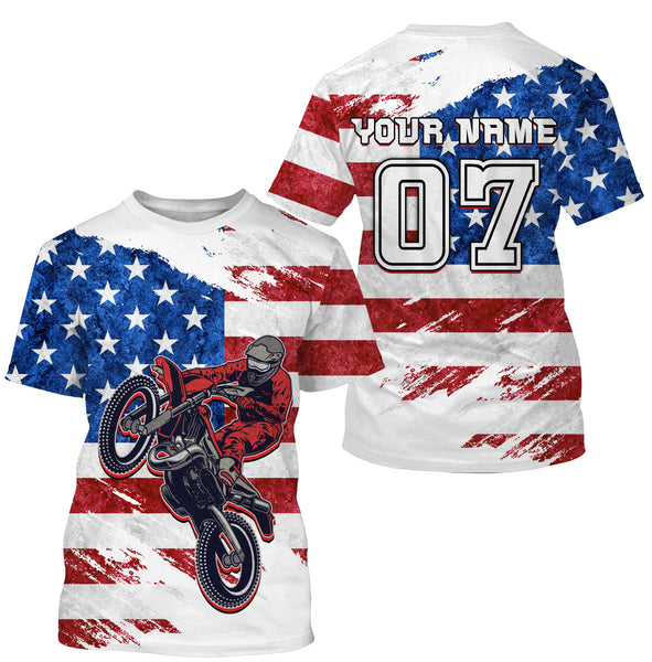 American Flag Dirt Bike Jersey Personalized UPF30+ Adult&Kid Patriotic Motocross Racing Motorcycle Jersey| NMS723