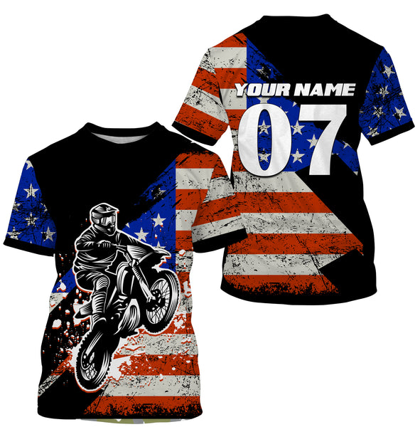 Personalized Dirt Bike Racing Jersey UPF30+ Patriotic Motocross American Off-Road Adult&Kid Jersey| NMS727