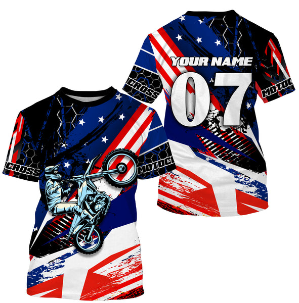 Patriotic Motocross Jersey Personalized UPF30+ MX Racing Shirt American Biker Motorcycle US Adult&Kid| NMS716