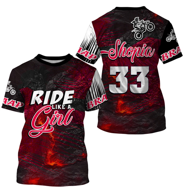 Ride Like A Girl Motocross Jersey Personalized UPF30+ Red Dirt Bike Riding Shirt Female Riders| NMS741