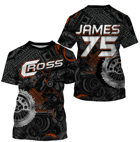 Personalized Camo Cross Jersey UPF30+ UV Protect, Motocross Supercross Racing Motorcycle Riders - Orange| NMS734