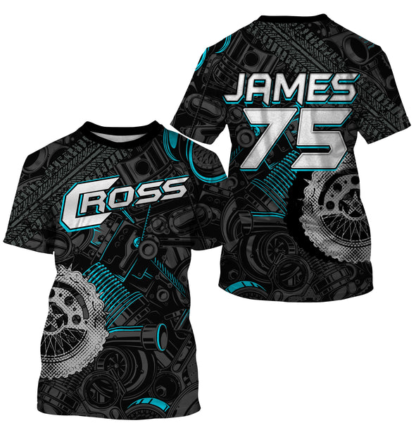 Personalized Camo Cross Jersey UPF30+ UV Protect, Motocross Supercross Racing Motorcycle Riders - Blue| NMS736