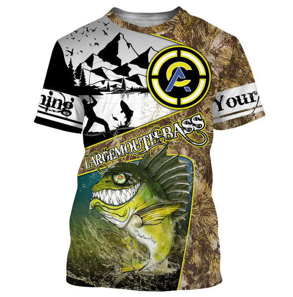 Largemouth Bass fishing camo custom name with funny Bass angry ChipteeAmz's art UV protection shirts AT017