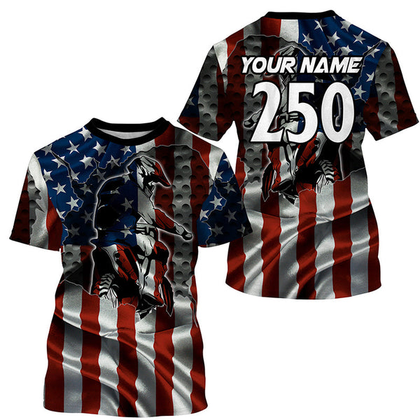 Personalized Motocross jersey kid men women UPF30+ USA flag dirt bike Patriotic shirt motorcycle PDT344