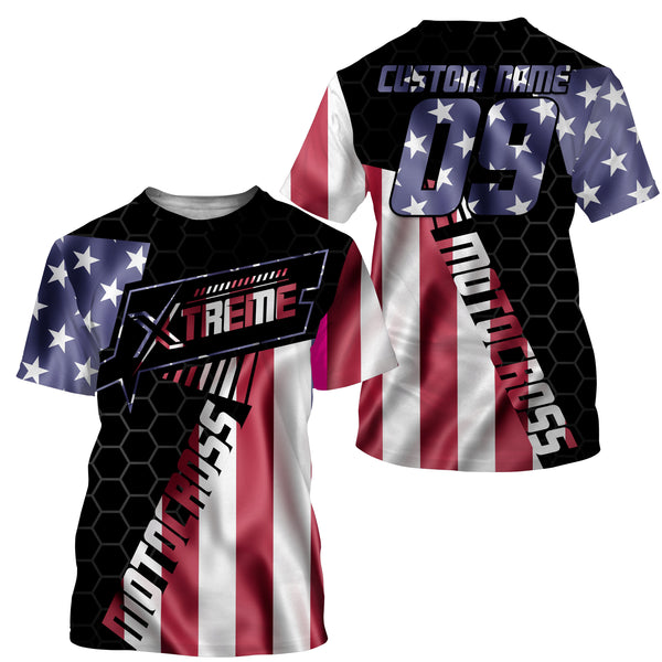 Extreme Motocross Jersey UPF30+ Personalized Patriotic MX Racing Shirt American Dirt Bike Adult&Kid | NMS733