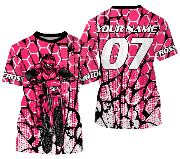 Motocross Racing Personalized Jersey UPF30+ Adults & Kid Dirt Bike Motorcycle Off-road MX Riders Pink| NMS682