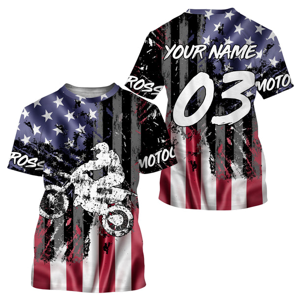 Motocross Racing Jersey UPF30+ UV Shirt Personalized American Riding Patriotic Motorcycle Rider NMS484