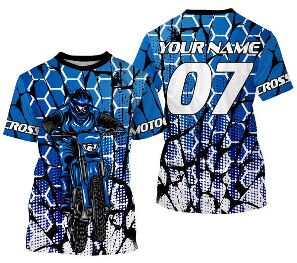 Motocross Racing Personalized Jersey UPF30+ Adults & Kid Dirt Bike Motorcycle Off-road MX Riders Blue| NMS681