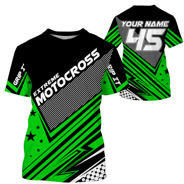 Personalized Motocross Racing Jersey UPF30+ Adults & Kid Star Green Dirt Bike MX Motorcycle Off-road| NMS683