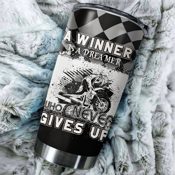 Personalized Biker Tumbler - Never Give Up, Motorcycle Tumbler Off-road Dirt Bike Rider Drinkware| NMS380