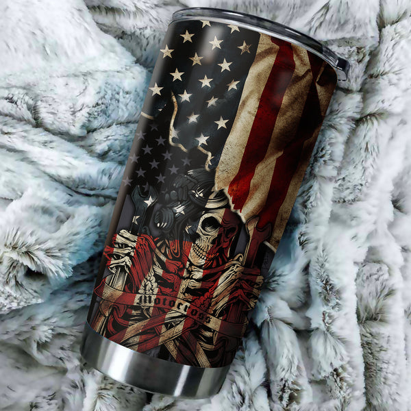 American Motocross Personalized Tumbler - Patriotic Motorcycle Tumbler Off-road Rider Drinkware| NMS415