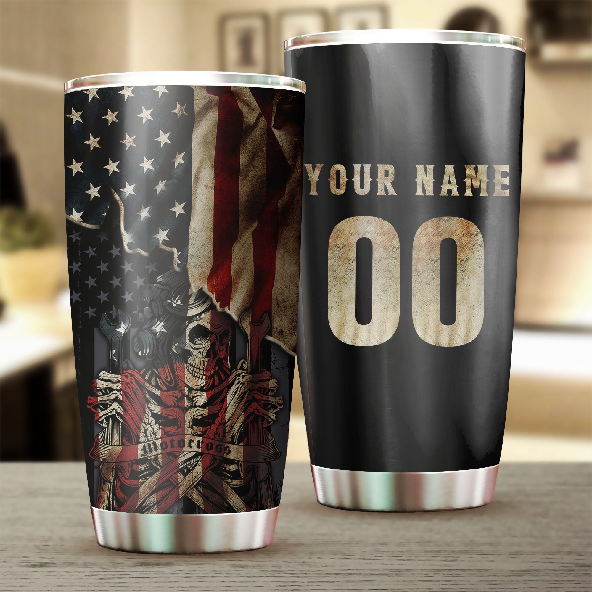 American Motocross Personalized Tumbler - Patriotic Motorcycle Tumbler Off-road Rider Drinkware| NMS415