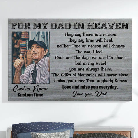 Father Memorial Canvas| For Dad In Heaven Custom Dad Memorial, Sympathy Gift Loss of Father, Loss of Dad JC904