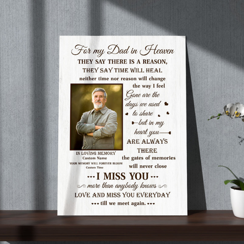 Dad In Heaven Memorial Canvas| Personalized Memorial Gift for Loss of Dad, Father in Heaven| JC910