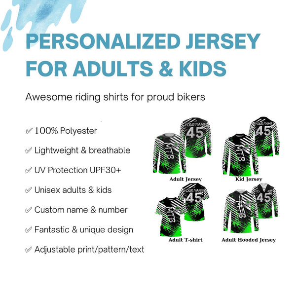 Mountain bike jersey UPF30+ Green MTB shirt kids adult custom downhill cycling gear boys girls| SLC248