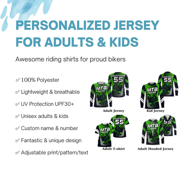 Mountain bike shirt kids UPF30+ MTB jersey for boys girls Green downhill shirt mens cycling gear| SLC247