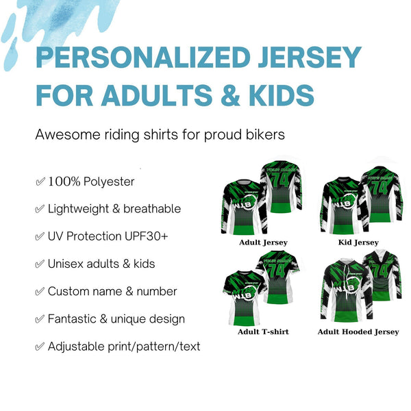 Green MTB riding jersey youth kids UPF30+ mountain bike gear boys girls cycling downhill MTB shirt| SLC246